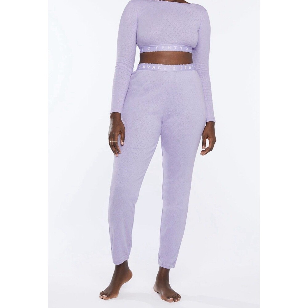 Savage X Fenty Lavender Purple Pointelle Cotton Lounge Pajama Sleep Pants XL NWT
